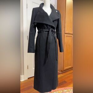KENNETH COLE COAT ASYMMETRICAL BELTED WOOL MAXI LINED BLACK STRUCTURED LNC SZ 8